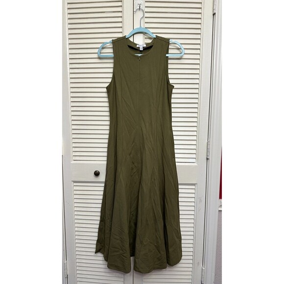 Nordstrom Topstitch Detail Sleeveless Linen Blend Maxi Dress Olive - SZ M - Picture 1 of 6